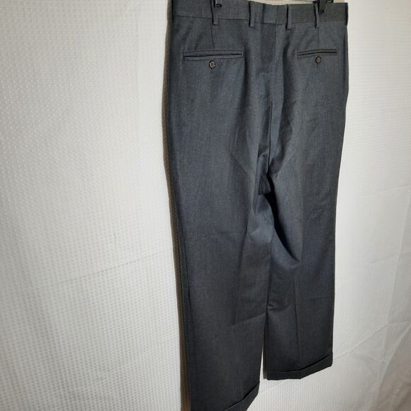 Berle 38R Wool Dress Pants Men Grey Pleated Cuffed Hem Mexico Classic Fit - Picture 4 of 8